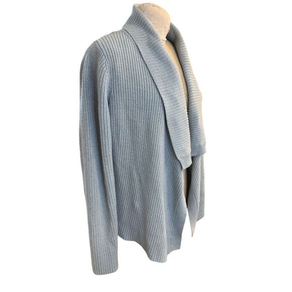 Charter Club Cardigan Open Front Shawl Collar Sz. L Metallic Threads Lt. Blue - Picture 11 of 13